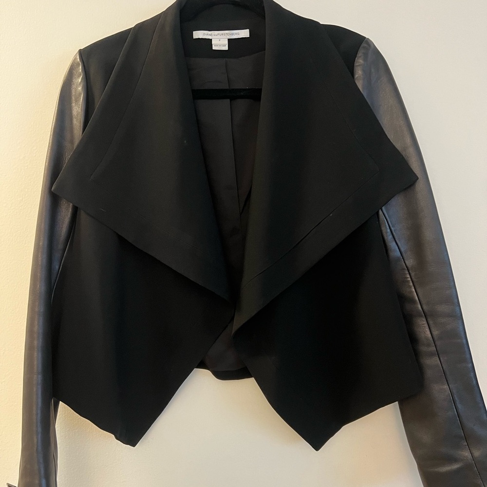 Diane Von Furstenberg Olympia Leather Sleeve Jacket
